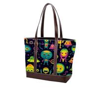 Joli sac fourre-tout vert Alien-100 en cuir durable et toile pour femme avec poignée sur le dessus, Multicolore 01, 33.8x12x31cm/13.3x4.7x12.2 in