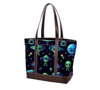 Joli sac fourre-tout vert Alien-67 en cuir durable et toile pour femme avec poignée sur le dessus, Multicolore 10, 33.8x12x31cm/13.3x4.7x12.2 in