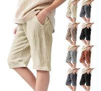Joli short en coton et lin pour filles, taille haute, jambe droite, short uni avec poches, taille élastique, couleur unie, pantalon décontracté pour l'école, marron, 13-14 ans