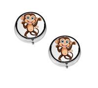 Joli singe - Boîte à pilules ronde portable - Organiseur de pilules rond élégant pour compartiments de voyage, cadeau pour la gestion des médicaments