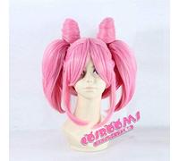 Joli soldat marin lune Chibi Usa longue droite Cosplay perruques pour femmes femme perruque de cheveux synthétiques deux queue de cheval et chignon rose court