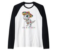 Joli T-Rex avec crâne en Sucre Sombrero Dia de Muertos Calavera Manche Raglan