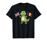 Joli T-Rex Tenant Le Drapeau Britannique et roumain Culture Mixte T-Shirt