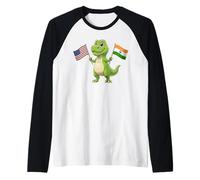 Joli T-Rex Tenant Le Drapeau des États-Unis et de la Jamaïque Culture Mixte Manche Raglan
