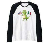 Joli T-Rex Tenant Le Drapeau des États-Unis et du Mexique Culture Mixte Enfants Manche Raglan