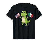Joli T-Rex Tenant Le Drapeau des États-Unis et du Mexique Culture Mixte Enfants T-Shirt