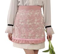 Joli tablier à la taille avec 2 poches - Tablier de serveur en dentelle de coton brodé, pour femmes et filles, rose, Medium