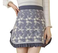 Joli tablier à la taille avec 2 poches - Tablier de serveur en dentelle de coton brodé, pour femmes et filles, gris, Medium