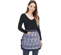 Joli tablier en coton avec dentelle brodée pour restaurant, bistrot, serveuse, cuisine, pour femmes et filles, gris, taille unique