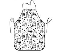 Joli tablier imprimé lait pour la cuisine, tablier de cuisine moderne noir et blanc pour barbecue, pâtisserie et grillades 1 pièce