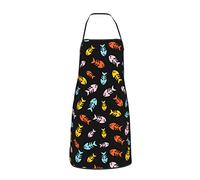 Joli tablier noir en arêtes de poisson colorées pour femmes hommes adolescents avec poches tabliers pour cuisine Chef cuisine barbecue