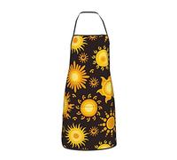 Joli tablier noir motif soleil dessiné à la main pour femmes hommes adolescents avec poches tabliers pour cuisine Chef cuisine barbecue