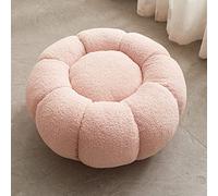 Joli tabouret ottoman rond repose-pieds pour salon et chambre à coucher, pouf rembourré en laine d'agneau, design créatif citrouilles, base en bois blanc, 62 x 62 x 35 cm