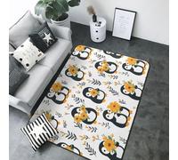 Joli tapis à imprimé de fleurs de pingouin pour salon, chambre à coucher, tapis doux lavable et antidérapant pour décoration de chambre à coucher, 203 x 147,3 cm
