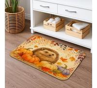 Joli tapis de bain Hérisson, feuilles d'automne, citrouille, décoratif, absorbant, antidérapant, confortable, en mousse à mémoire de forme, lavable pour décoration saisonnière, 40,6 x 61 cm