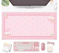 Joli tapis de bureau à carreaux roses pour jeux vidéo, Kawaii - Grand tapis de souris Kawaii - Grand tapis de clavier Kawaii - Tapis d'ordinateur portable pour bureau, décoration de bureau pour femme