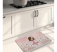 Joli tapis de cuisine à motif floral pour sol, charmant motif marguerite, tapis doux, rembourré antidérapant et confortable pour éviers de cuisine et buanderie 40,6 x 61 cm