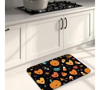 Joli tapis de cuisine d'Halloween pour sol, motif citrouille, cœur, tapis doux, rembourré, confortable, lavable, antidérapant pour cuisine, évier, buanderie, salle de bain, 40,6 x 61 cm