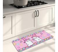 Joli tapis de cuisine doux pour sol, motif chat de dessin animé, rembourré, confortable, lavable, antidérapant pour cuisine, évier, buanderie, salle de bain, 40,6 x 119,4 cm