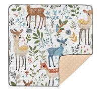 Joli tapis de jeu pliable pour bébé, motif cerf, floral, blanc, pour le sol, le temps du ventre et le tapis à ramper pour bébés, nourrissons et tout-petits, 127 x 127 cm