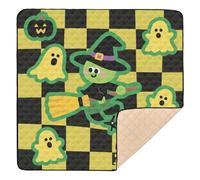 Joli tapis de jeu pliable pour intérieur et extérieur, motif sorcière et Halloween, motif damier, confortable, respirant et rembourré pour bébé, 127 x 127 cm
