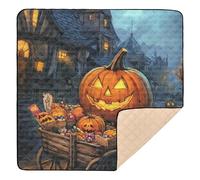 Joli tapis de jeu pliable pour l'intérieur et l'extérieur en forme de citrouille d'Halloween pour bébés et nourrissons - 127 x 127 cm