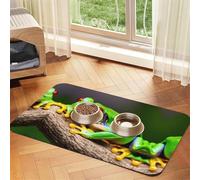 Joli tapis de nourriture absorbant et antidérapant en cuir synthétique pour chiens et chats Motif grenouilles aux yeux rouges