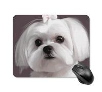 Joli tapis de souris carré de chien maltais portable avec base en caoutchouc antidérapant 20 x 25 cm, tapis de souris de jeu ultra fin pour ordinateur portable, accessoires de bureau