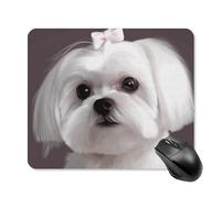 Joli tapis de souris carré de chien maltais portable avec base en caoutchouc antidérapant 25 x 30 cm, tapis de souris de jeu ultra fin pour ordinateur portable, accessoires de bureau