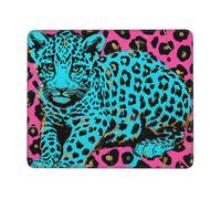 Joli tapis de souris de jeu imprimé léopard turquoise 20,3 x 19,3 cm, base en caoutchouc antidérapant, tapis de souris pour ordinateur portable avec bords cousus pour joueur, bureau, maison
