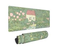 Joli tapis de souris rose vert XL 80 x 30 cm - Motif esthétique kawaii - Grand tapis de souris de jeu - Base en caoutchouc antidérapante - Bords cousus pour la maison et le bureau