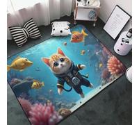 Joli tapis imprimé chat plongeur bleu pour salon, chambre à coucher, tapis antidérapant doux lavable 9,1 x 152,4 cm pour chambre à coucher, décoration esthétique, 152,4 x 99,1 cm