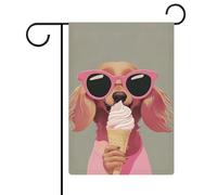 Joli teckel tenant un cône de crème glacée Drapeau de jardin saisonnier Vacances en toile de jute double face Maison cour Drapeaux extérieurs 30,5 x 45,7 cm