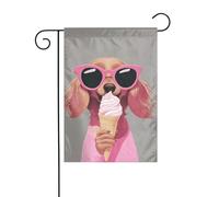 Joli teckel tenant un cornet de crème glacée Drapeau de jardin 30 x 45 cm Vertical double face Ferme Vacances Décorations extérieures Drapeau de cour