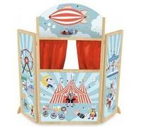 Joli theatre de marionnettes en bois enfant cirque 68x7x115cm - castelet spectacle - set jouet educatif et carte animaux