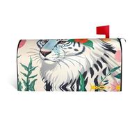 Joli tigre blanc. C'est une housse de boîte aux lettres en tissu imperméable avec une impression sur un côté et une ouverture incurvée sur un côté.