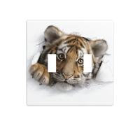 Joli tigre regardant hors d'un trou, double interrupteur à bascule, plaque murale, décoration d'interrupteur, taille standard - 11,4 x 11,4 cm