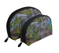 Joli Train à Vapeur, Trousse de Maquillage Coquille Femme Petit Porte-Monnaie Trousse de Toilette Trousse à cosmétiques 2 pièces