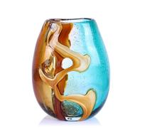 Joli vase en verre soufflé, vase de fleurs en verre coloré, décoration d'intérieur, vase en verre ambré et bleu sarcelle pour salon, bureau, chambre à coucher, centre de table côtière