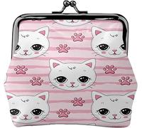 Joli Visage de Chat avec Motif de Paille de Patte Rose Boucle Porte-Monnaie en Cuir Pochette Vintage Baiser Serrure Changement Sac à Main Portefeuilles pour Femmes Filles