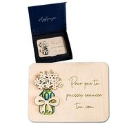 JoliCoon Cadeau d’Argent Anniversaire, pour exaucer Un vœu | Bois multicouche collé, jusqu’à 3 billets pliés, coffret cadeau bleu, gravure précise, verso inscriptible