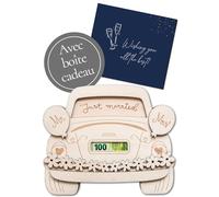 JoliCoon Cadeau d’Argent Mariage | Quatre couches de bois, jusqu’à 3 billets pliés, coffret rigide aimanté, gravure précise, verso inscriptible