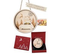 JoliCoon Cadeau d'argent Noël - Boule de Noel Bois - Cadeau de Noel - Carte de Noel Porte Argent