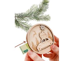 JoliCoon Cadeau d'argent Noël - Boule de Noel Bois - Cadeau de Noel - Carte de Noel Porte Argent