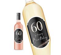 JoliCoon Etiquette Bouteille Cadeau Anniversaire 60 Ans - Happy Birthday 8,5 x 12 cm