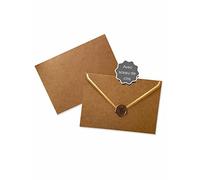 JoliCoon Lot de 10 enveloppes en papier kraft Format A6 avec accents dorés et sceau en cire - Sans fenêtre C6-11,4 x 16,2 cm
