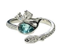 Jolie bague en forme de petite baleine pour femme, bague de cocktail à ouverture réglable, bijoux tendance en forme d'animal océan, empilable, pierre précieuse bleue argentée