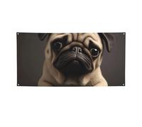 Jolie bannière à suspendre imprimée carlin pour fête d'Halloween et de Noël - 60 x 120 cm - Guirlande de fond pour photographie, tapisserie murale pour toile de fond d'anniversaire, décoration