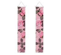 Jolie bannière de bienvenue à suspendre avec roses roses, drapeaux verticaux, panneau de porche, pour décoration intérieure et extérieure, 180 x 30,5 cm