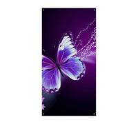 Jolie bannière de couverture de porte en forme de papillon violet 90 x 180 cm - Bannières de fête saisonnières - Panneau de bienvenue - Décoration verticale à suspendre pour porche, entrée, jardin